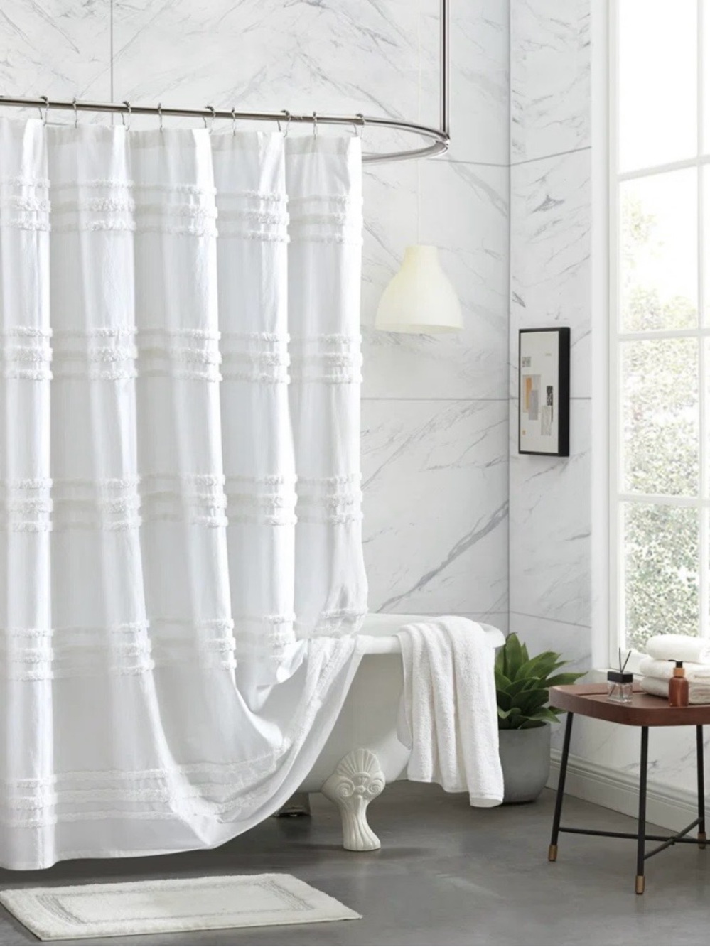 White Ruffled Shower Curtain -DKNY